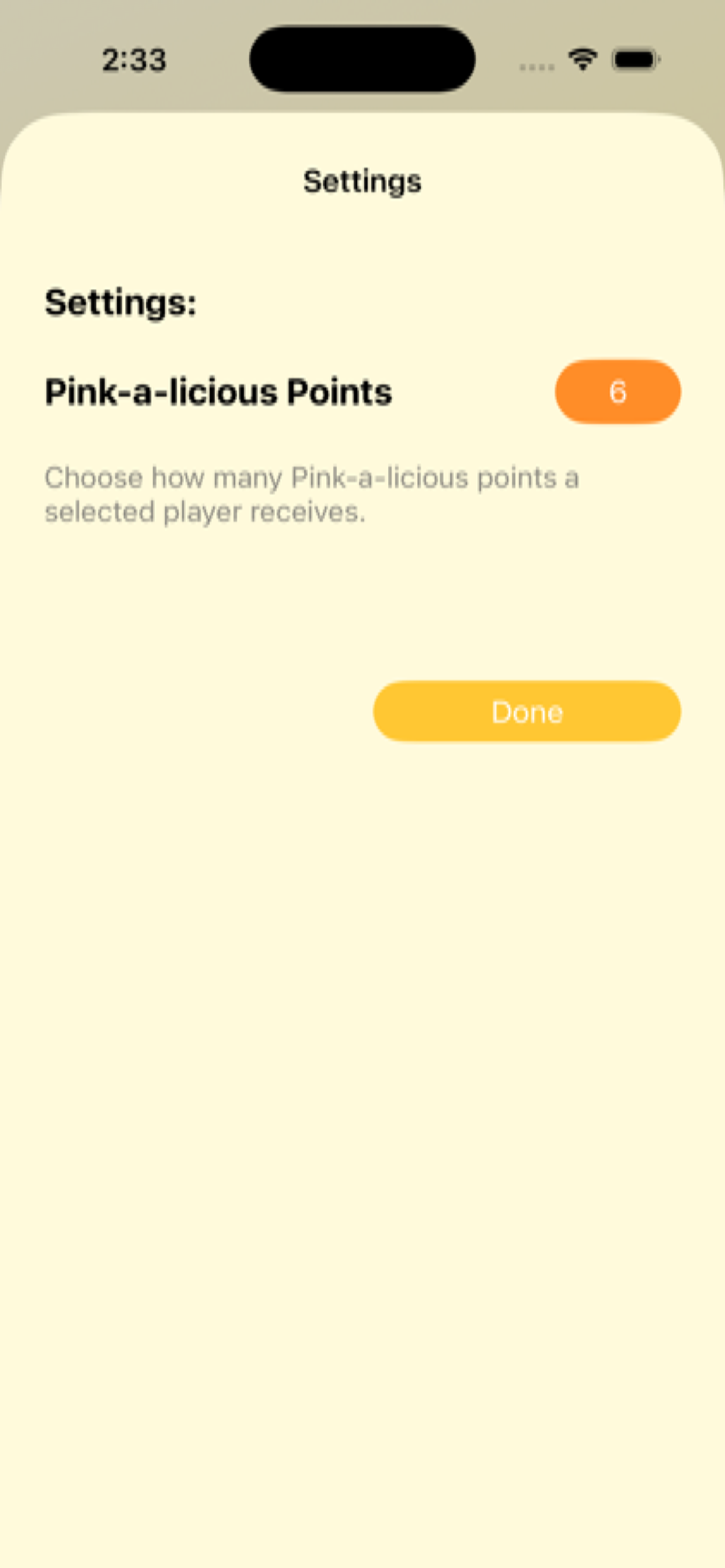 Banana settings screen